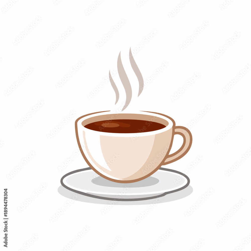 Obraz premium Steaming cup of coffee illustration with vapor trails on white background simple design