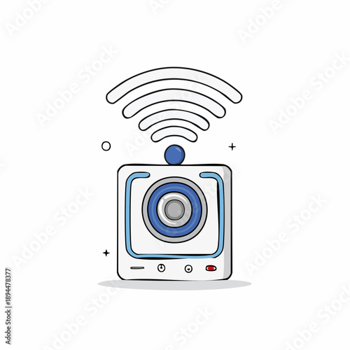 Smart wireless speaker illustration with connection signals emanating from device