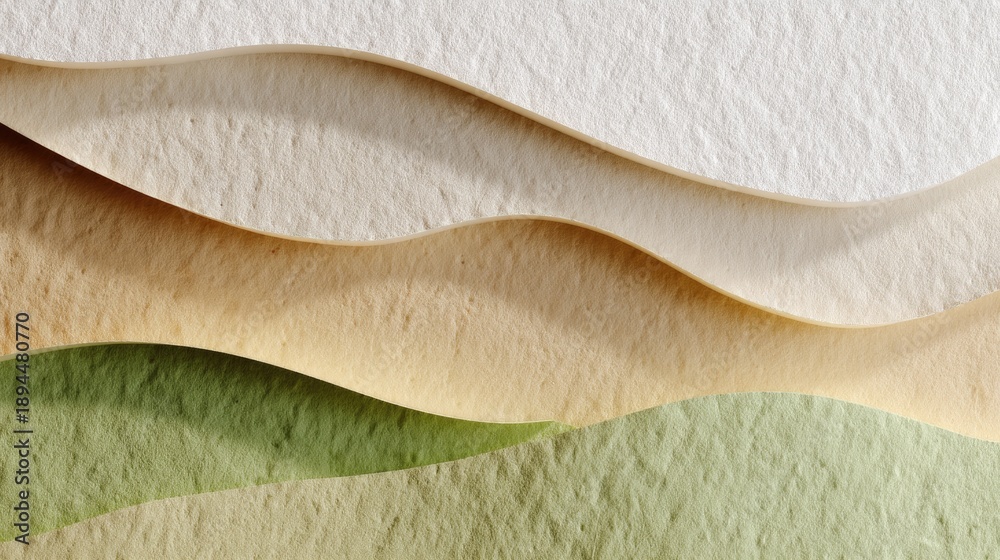 Obraz premium Abstract Layers of Textured Paper in Warm Tones with Undulating Waves and Soft Gradients for Creative Design Projects