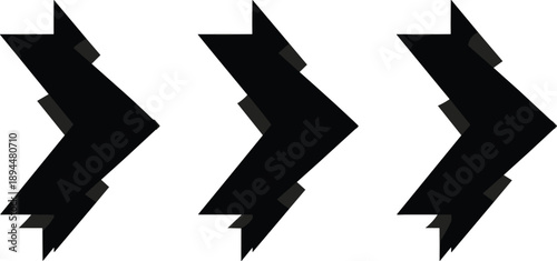 Black triple chevron arrow icon set isolated on white background symbol for fast forward motion direction navigation progress next step and web interface design
