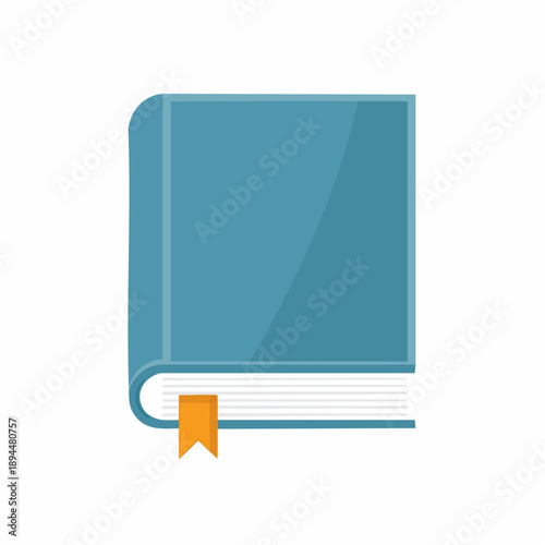 Stylized blue book with a bookmark evokes reading and knowledge themes