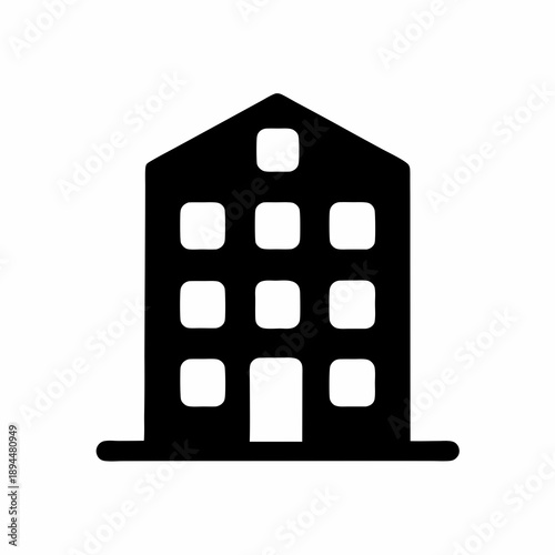 Stylized representation of a three story building with ten window openings