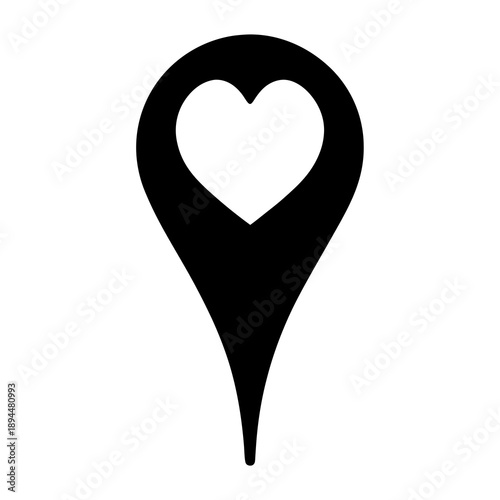 Black map pointer symbol with a heart shape for favorite locations