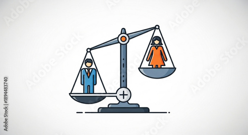 Man and woman standing on balance scale equality concept justice