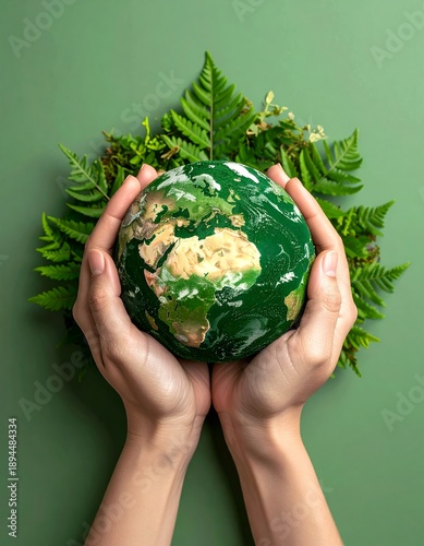 Hands Holding Earth with Green Leaves, Environmental Protection Concept.