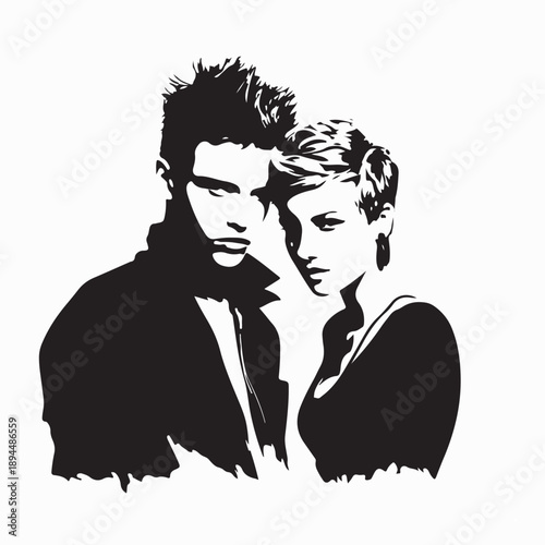 Young Punk Couple Silhouette Vector Isolated on White Background
