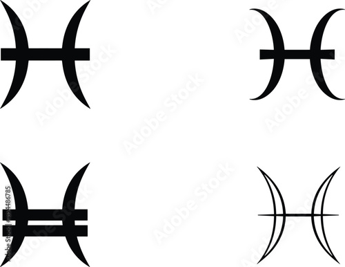 Pisces zodiac sign symbol variations set in minimalist black line style isolated on white background for astrological branding.