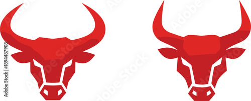 Red bull head mascot logo set for sports team fitness gym e-sports gaming energy drink powerful animal vector,