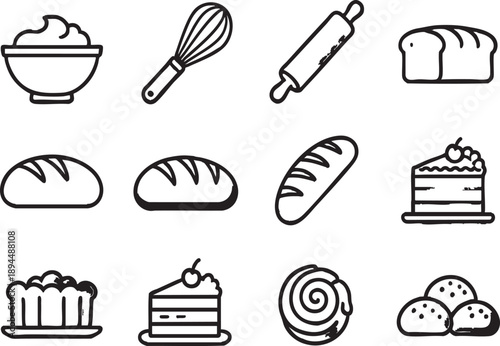 Bakery and Pastry Vector Icon Set for Bread Lovers