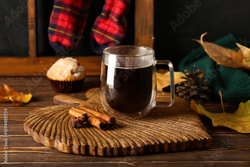 Wooden tray with glass of h...