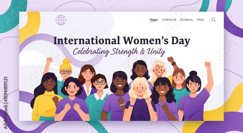 Diverse women celebrating international women's day with strength and unity colorful illustration