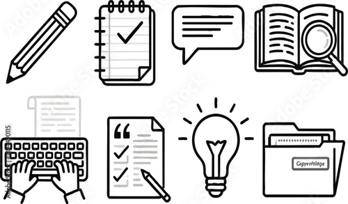 Copywriting and Content Creation Linear Icon Set