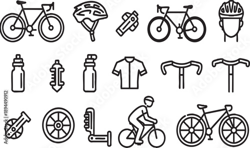 Cycling Line Icons Set Bike Equipment and Gear Linear Vector Collection