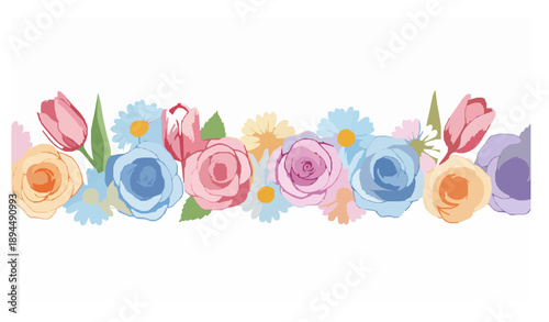 Watercolor flower stems vector set with roses daisies and tulips for spring designs