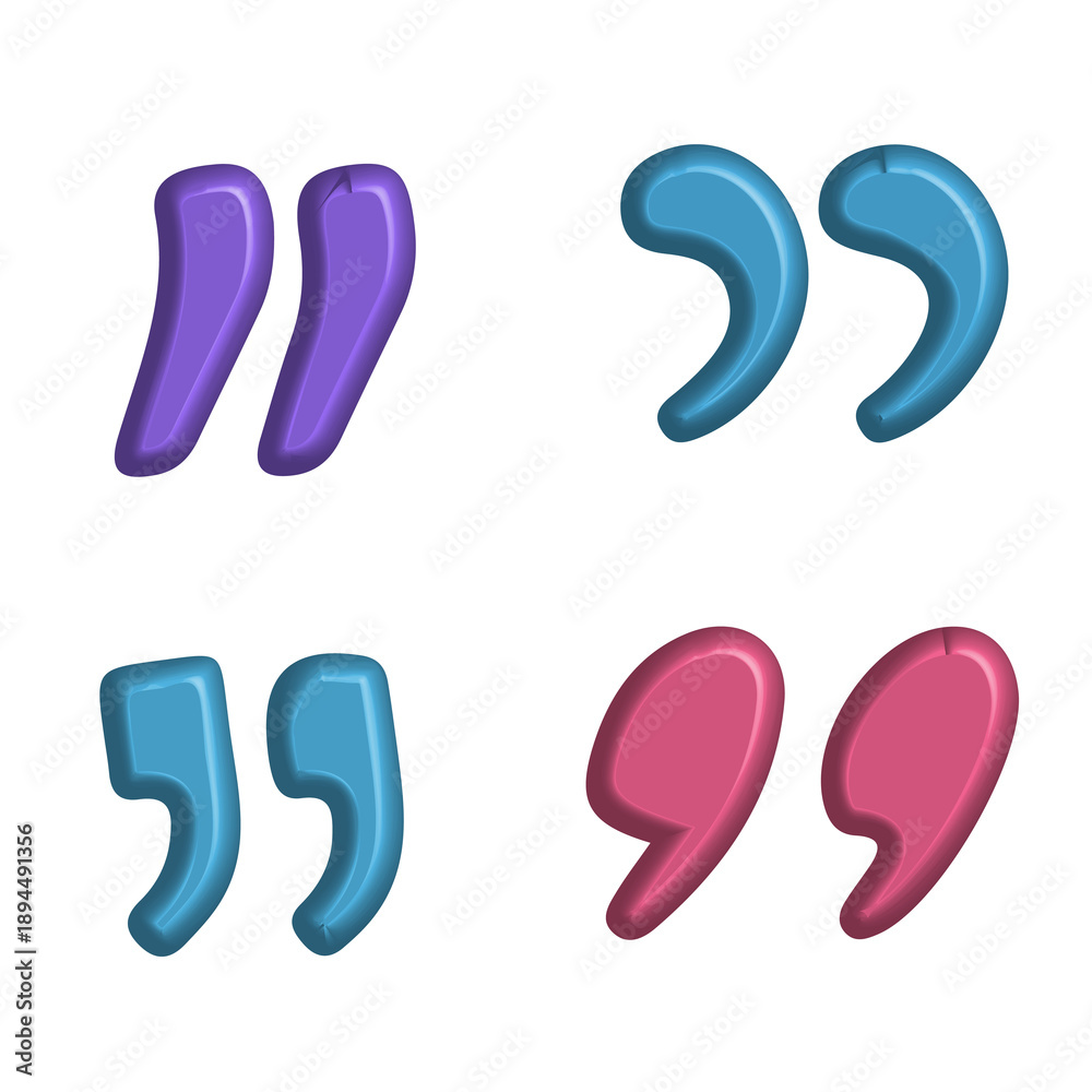 Obraz premium 3D Quotation Marks Icons Set Colorful Punctuation Symbols Transparent Background