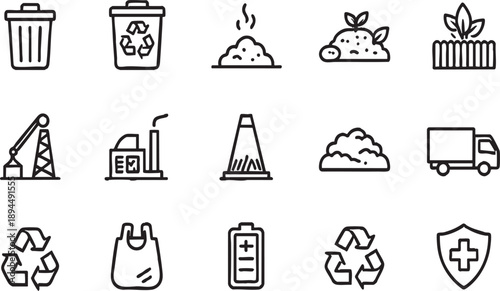 Eco-Friendly Waste Management and Recycling Linear Icon Set