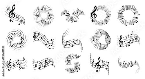 Elegant musical notes swirling in various patterns and designs