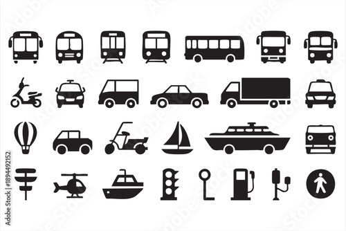 Vehicle Interface Icons for Transit, Traffic Control, Fuel Stations
