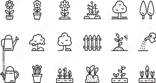 Gardening and Agriculture Line Icon Set for Nature Design