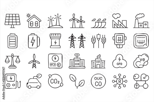 Clean Power Interface Icons for Smart Grid and Carbon Tracking