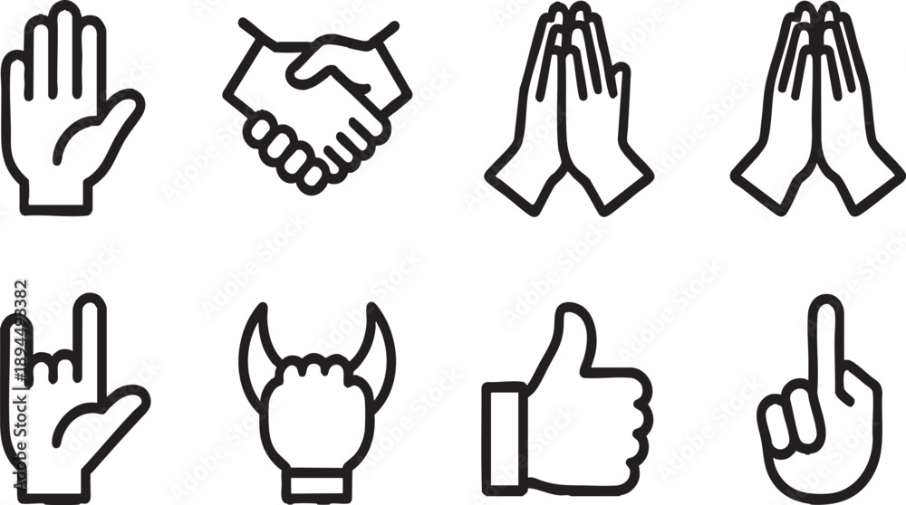 Obraz premium Hand Gestures and Communication Line Icon Set