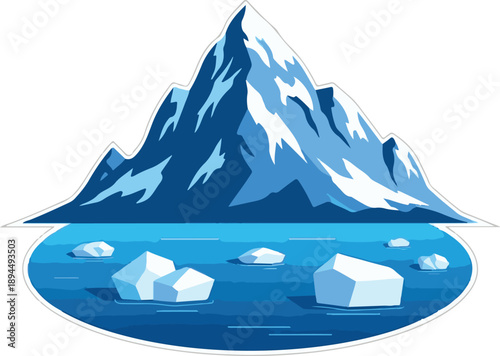 Iceberg in Ocean with Snowy Mountain