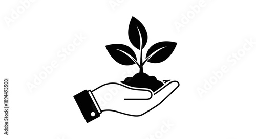 Hand Holding Plant Icon – Growth Care Nature Sustainability Symbol Minimal Design