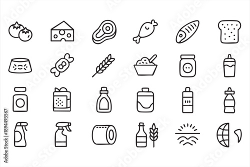Supermarket Shopping UI Icons for Food Lists and Pantry Management