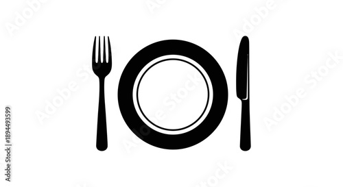 "Dining Icon with Plate, Fork, and Knife for Restaurant, Food, and Hospitality Design"