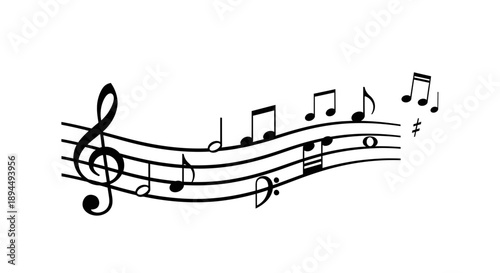 Music Notes Staff Illustration – Flowing Melody Sheet Symbol Minimal Design