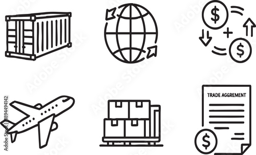 International Trading and Global Logistics Icon Set