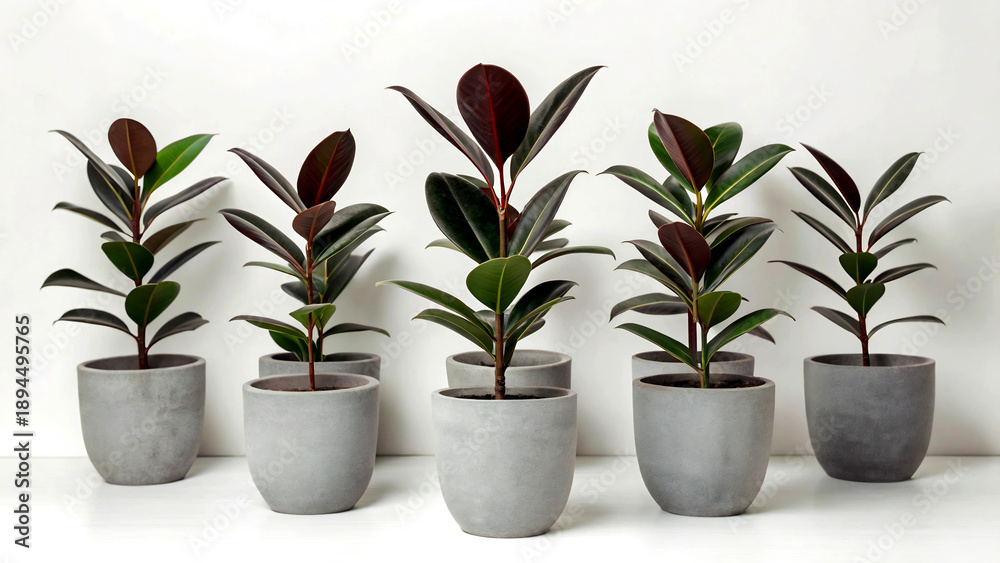 Fototapeta premium Indoor Rubber Plants in Modern Gray Pots