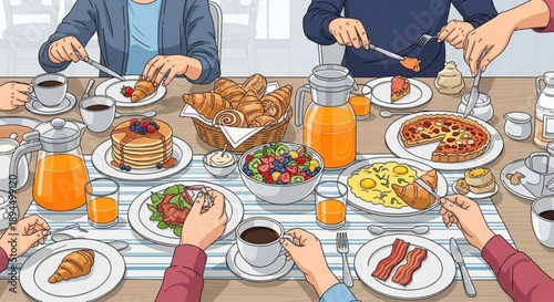 Family enjoying a delicious breakfast meal together at a table