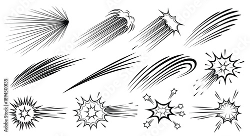 Dynamic comic book style speed lines and explosion effects