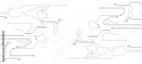 Abstract technology background. White circuit lines and connected dots on dark tech bg. Futuristic electronics concept.circuit board background	circuit board background