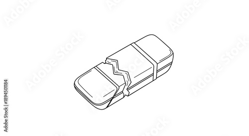 Broken eraser illustrated in monochrome style, isolated on a white background, showcasing a clean and minimalistic design