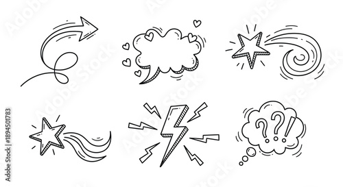 Hand drawn comic effect icons for creative visual projects