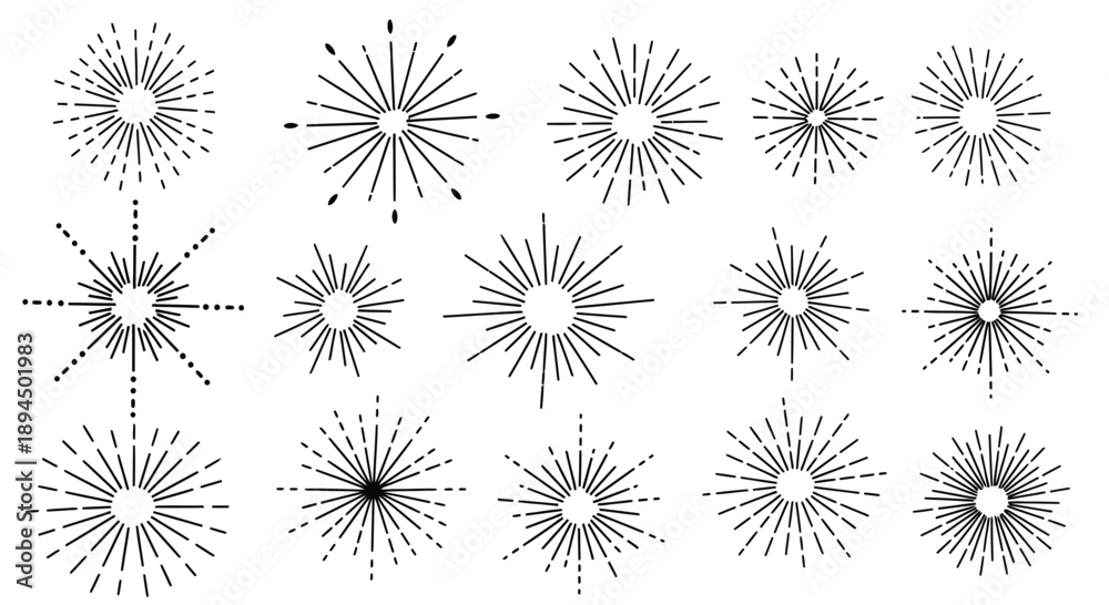 Obraz premium Collection of modern starburst line art designs and graphics