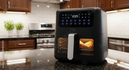 Modern Air Fryer Oven on Kitchen Countertop.
