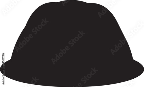 Black silhouette of a hard hat, a piece of protective headgear commonly worn in construction and industrial environments to prevent head injuries