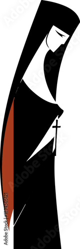 Symbol of Devotion: A minimalist illustration of a nun, radiating a sense of serenity and faith, embodying religious devotion.