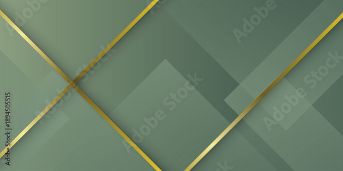 Abstract green gradient background with green geometric shadows and luxurious gold lines. Premium minimalist background for banner, flyer, presentation, and card. Vector vol. 3