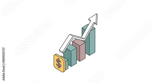 Financial growth chart with upward arrow representing business success and profit.