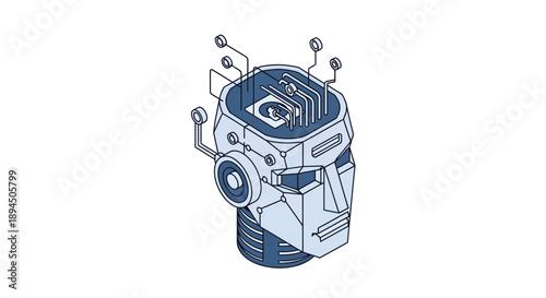 Intricate illustration of a robotic head with exposed internal components showcasing advanced technology.