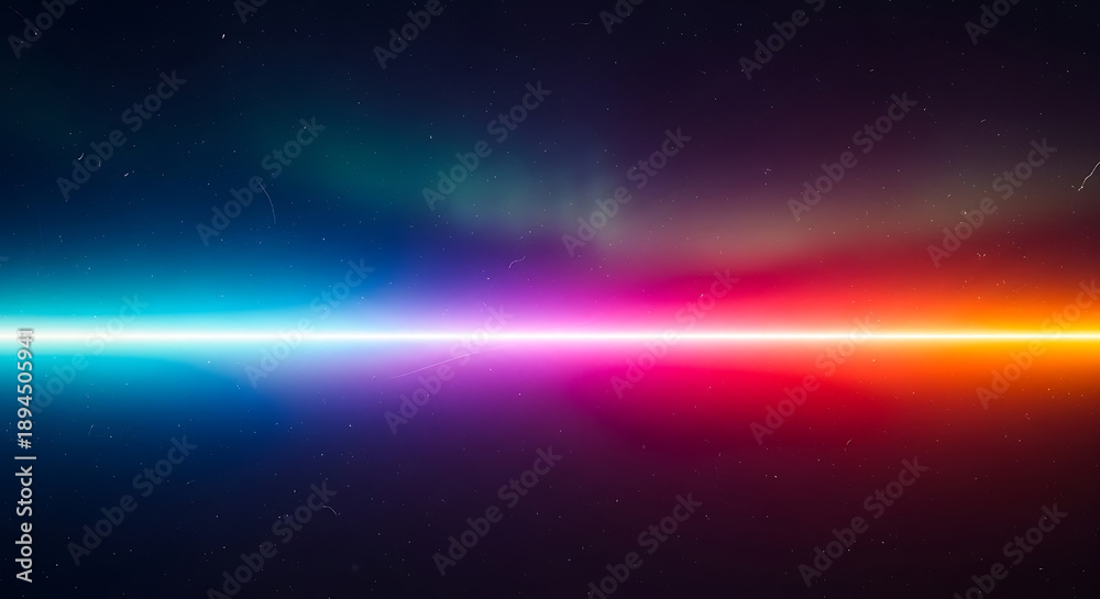 Fototapeta premium Vibrant rainbow light beam streaks across dark space with starry night sky background and colorful glowing effect