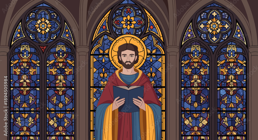 Obraz premium A vibrant stained glass window evokes spirituality and artistry, perfect for cultural or religious spaces.
