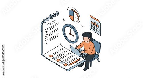 Person working on laptop with todo list and time management elements.