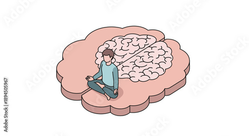 Person Meditating on Brain A Visual Representation of Mindfulness and Mental Clarity.