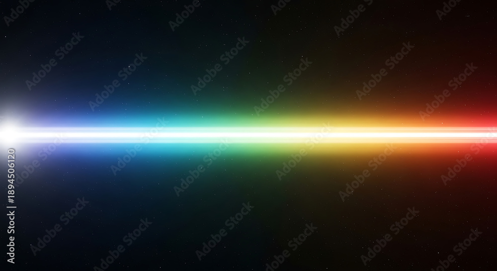 Fototapeta premium Vibrant rainbow light beam shining bright against a dark starry night sky background