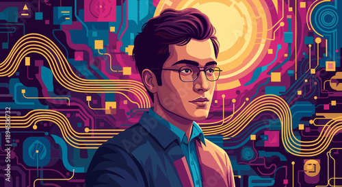 A vibrant illustration blending technology with nature, evoking innovation and sustainability for eco-friendly marketing.